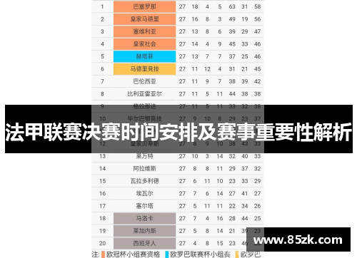 法甲联赛决赛时间安排及赛事重要性解析